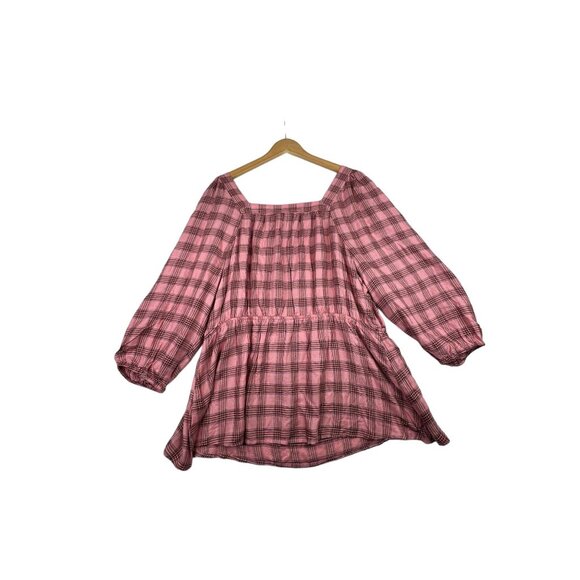 New Lane Bryant Medium‎ Sleeve Square Neck Peplum Blouse Size 22 Pink - Picture 6 of 8